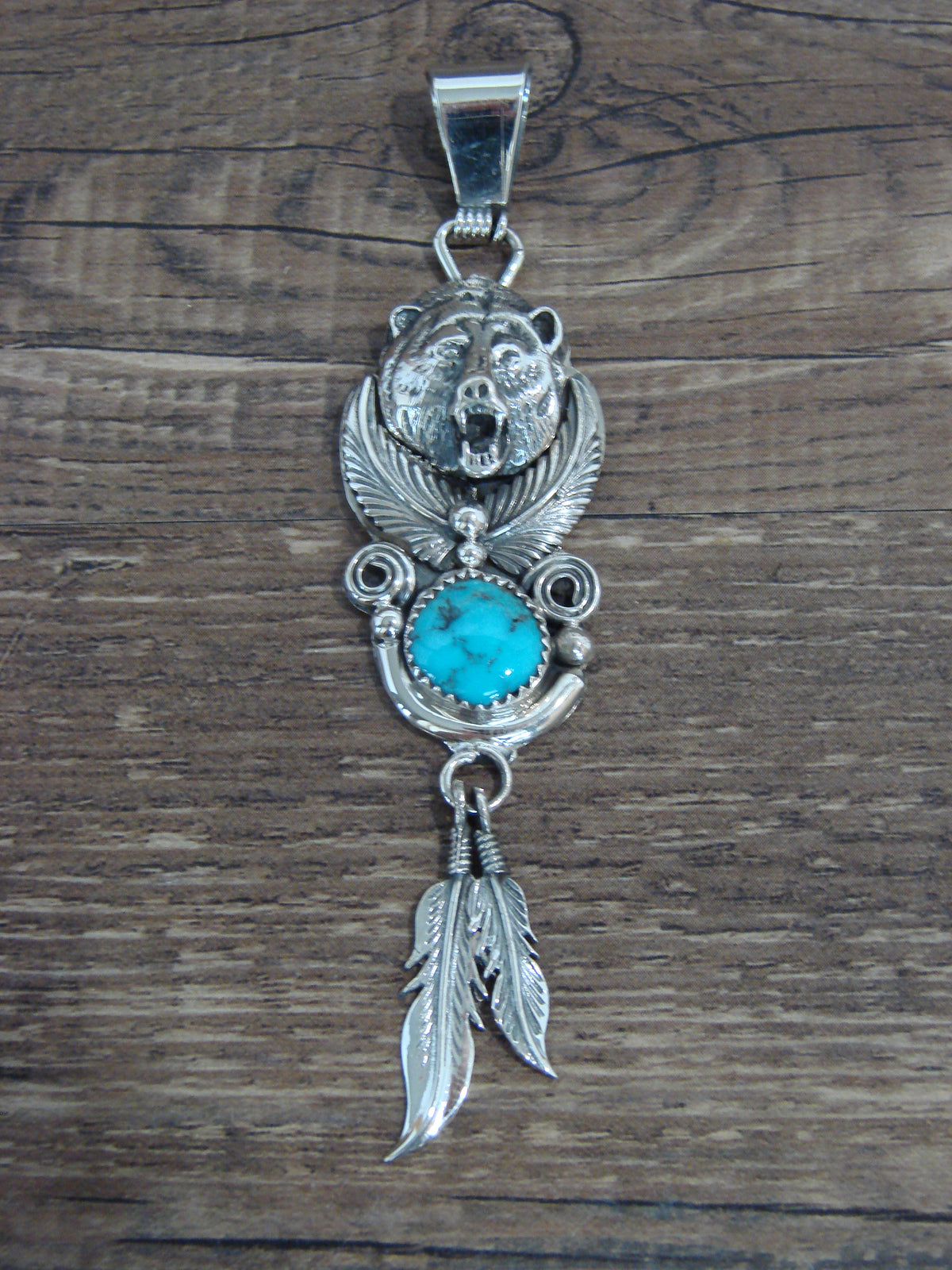 Native American Sterling Silver & Turquoise Bear Pendant - Morgan