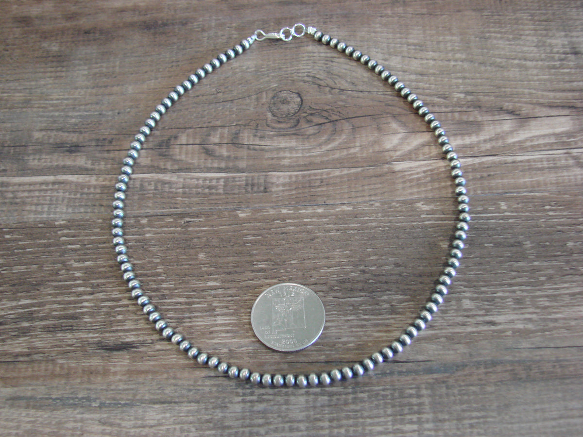 Native American Sterling Silver 4mm Navajo Pearl 16" Necklace Mariano