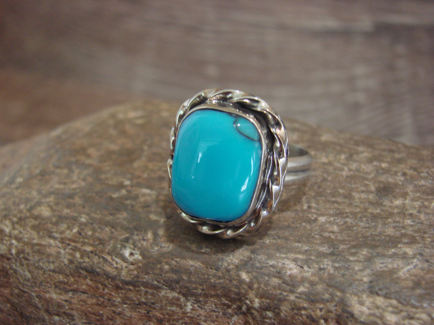 Native American Nickel Silver & Turquoise Ring Size 7.5 - Cleveland