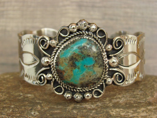 Native American Nickel Silver & Turquoise Bracelet by Cleveland