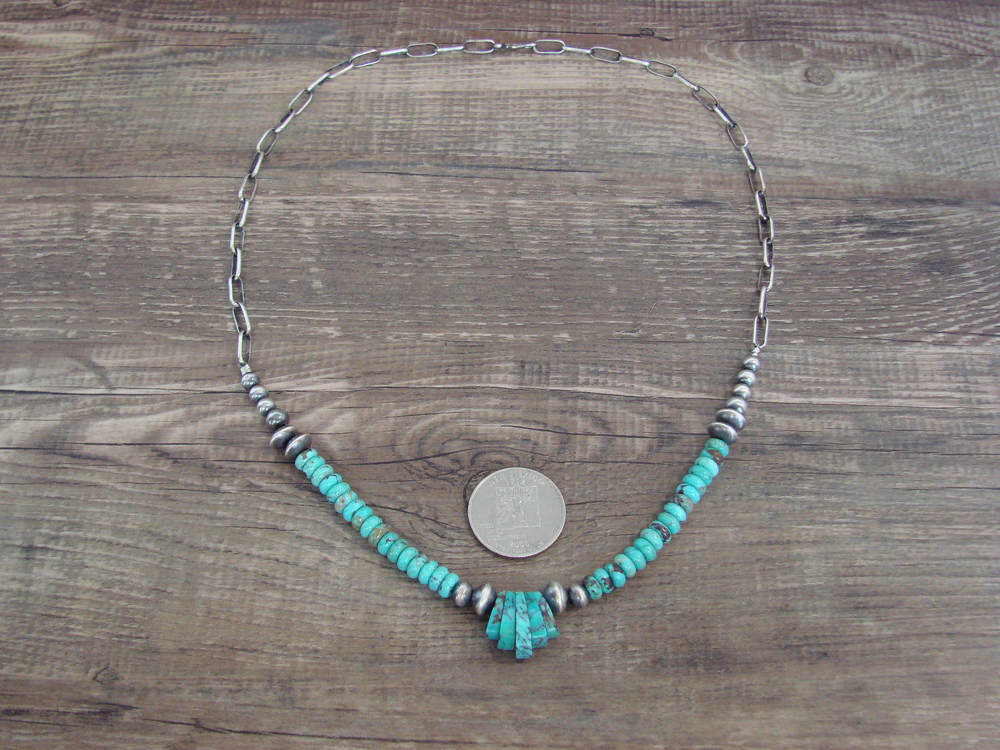 Native American Sterling Silver Turquoise & Navajo Pearl Link Necklace - John