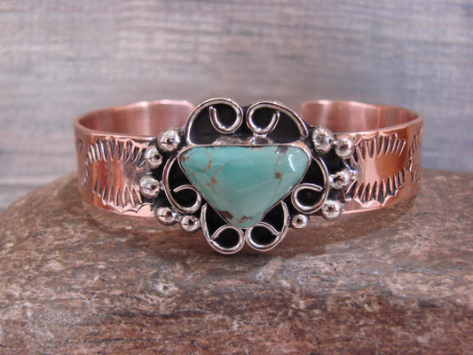 Native American Copper & Turquoise Bracelet by Cleveland