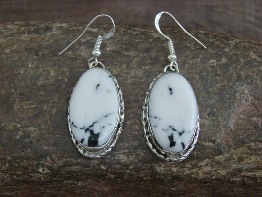 Native American Sterling Silver & White Buffalo Turquoise Dangle Earrings - Mariano