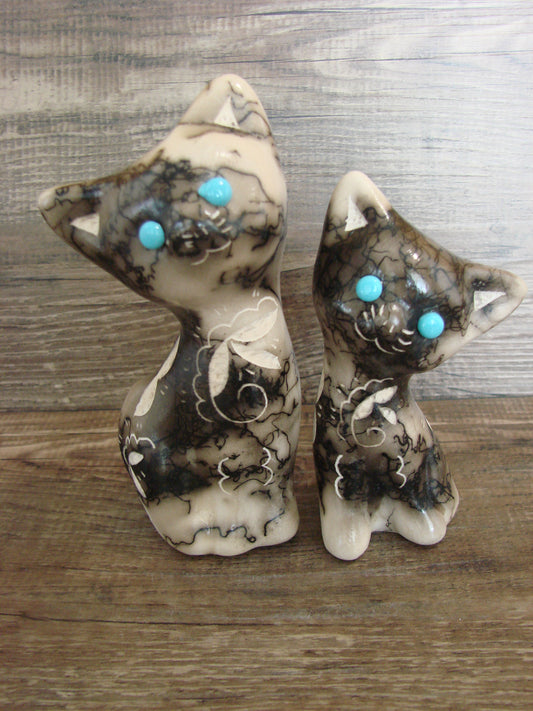 Native American Horse Hair Cat Pottery Set by Vail