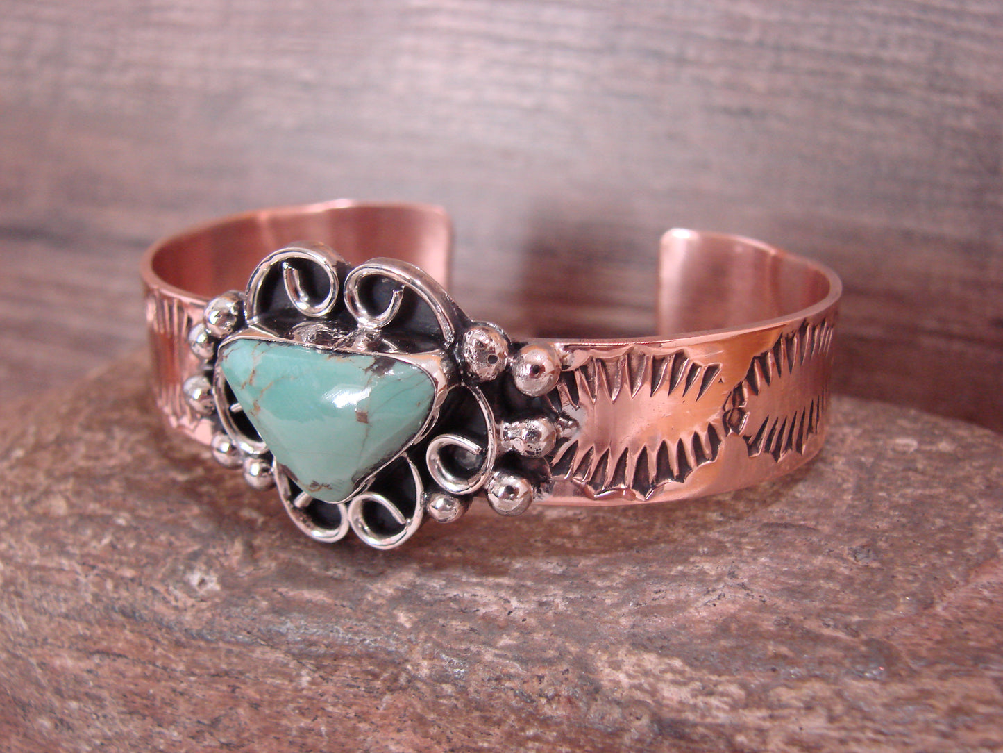 Native American Copper & Turquoise Bracelet by Cleveland