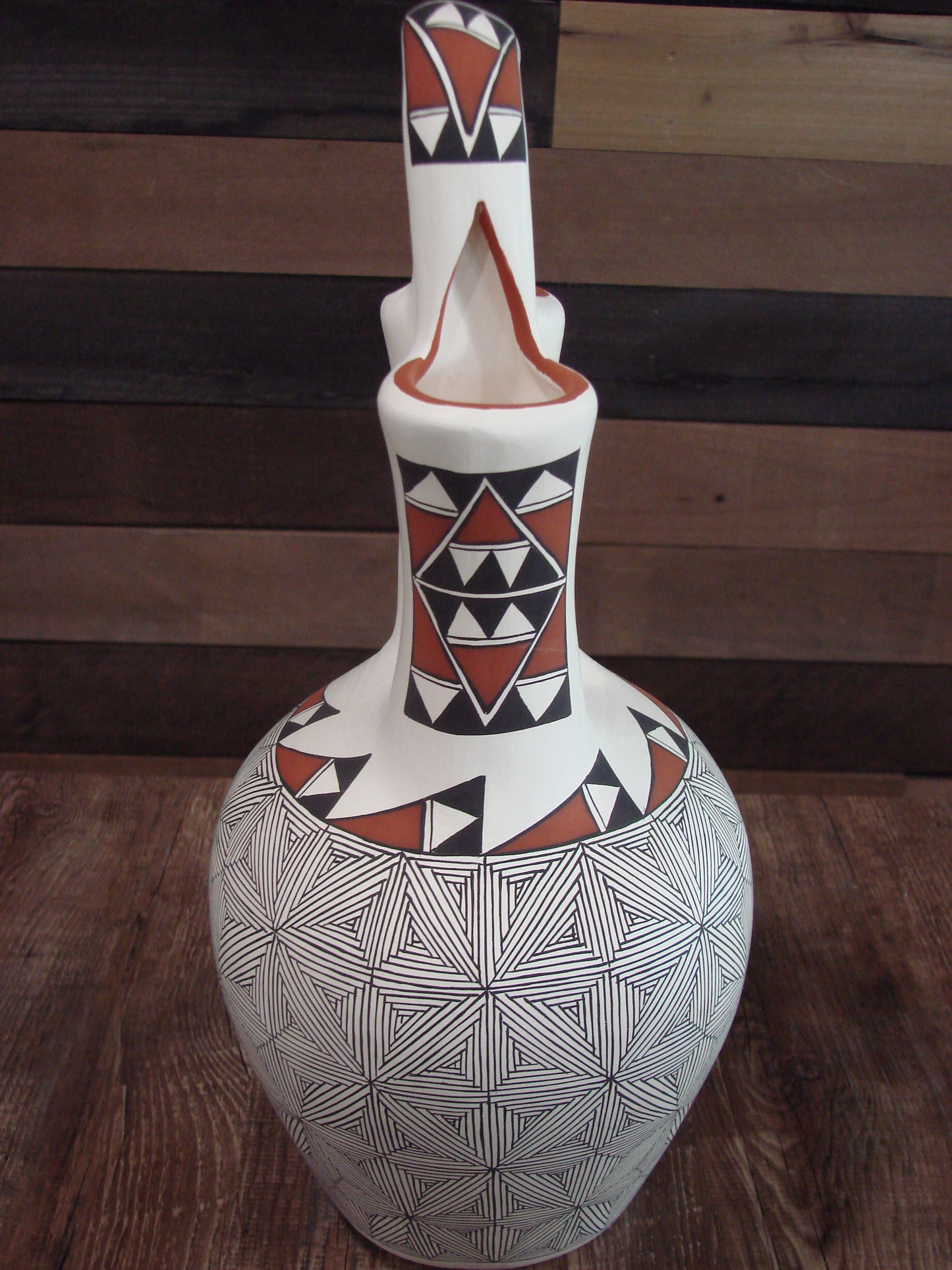 Native American Acoma Pueblo Fine Line Hand Painted Wedding Vase by D. Malie