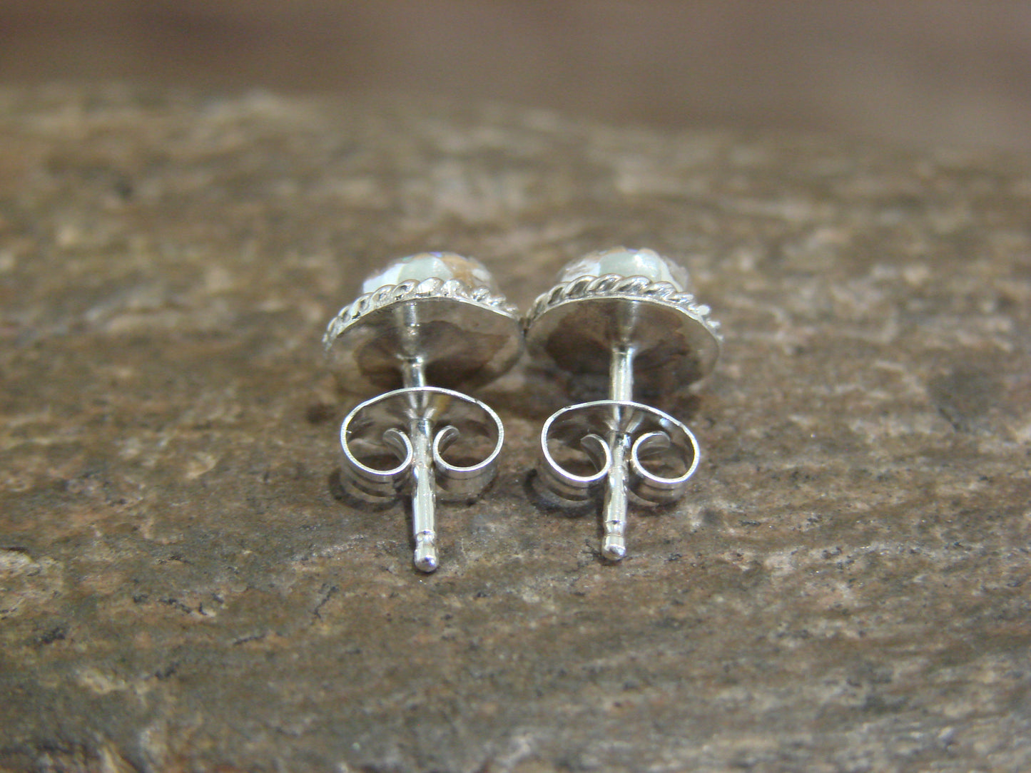 Native American Sterling Silver 1/4" Round Pink Opal Post Earrings by White