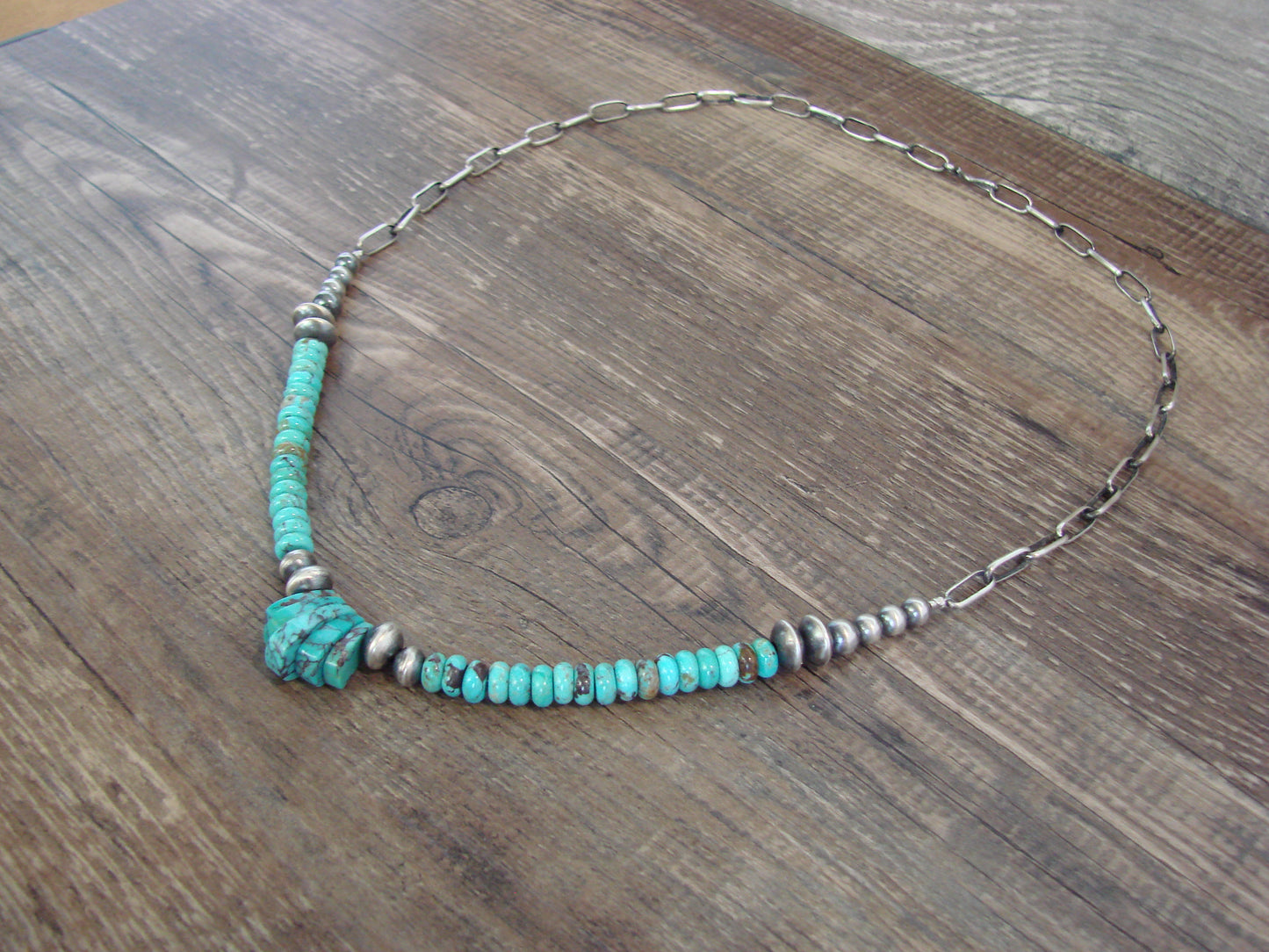 Native American Sterling Silver Turquoise & Navajo Pearl Link Necklace - John