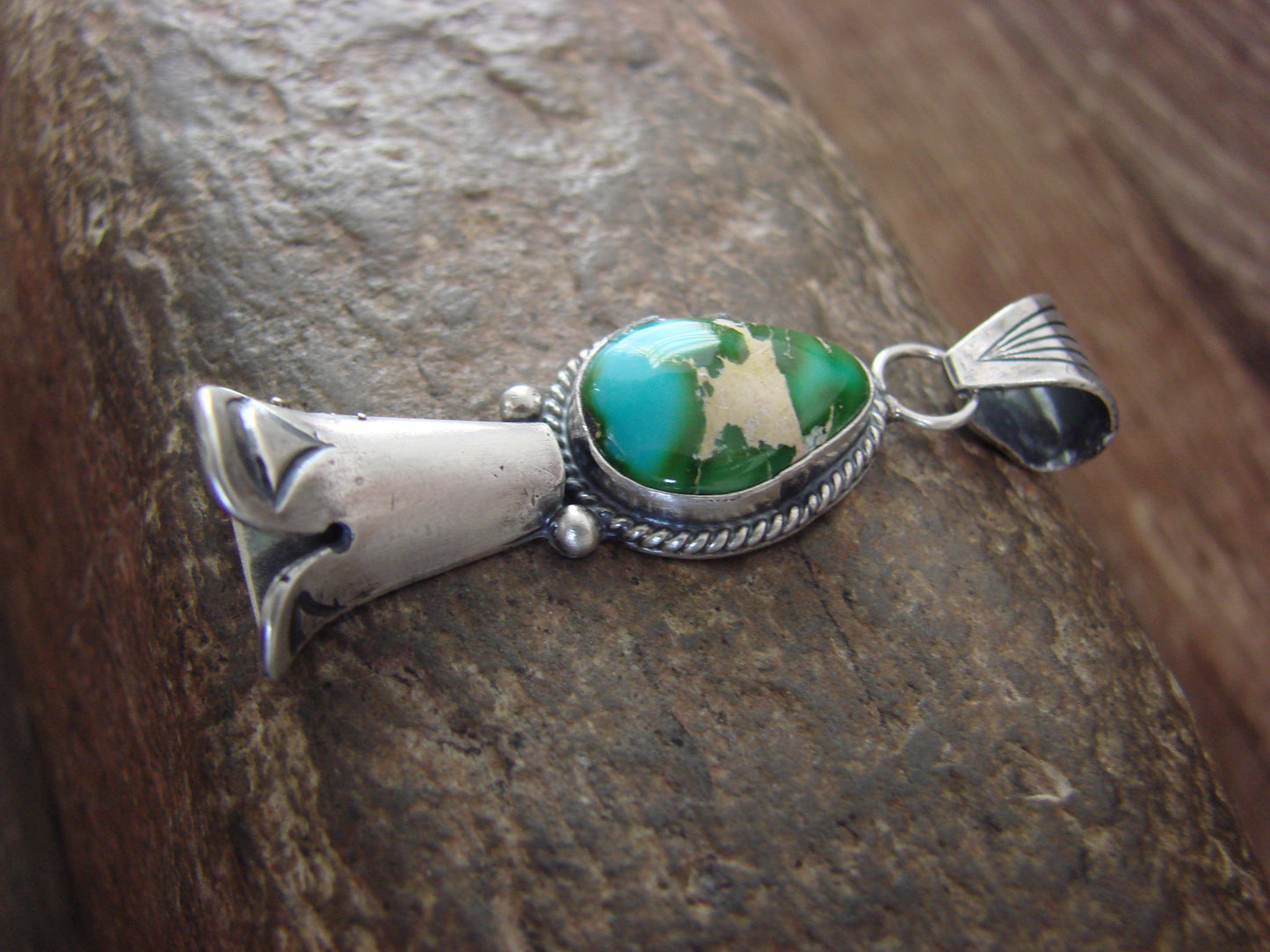 Native American Sterling Silver & Turquoise Squash Blossom Pendant by Betone