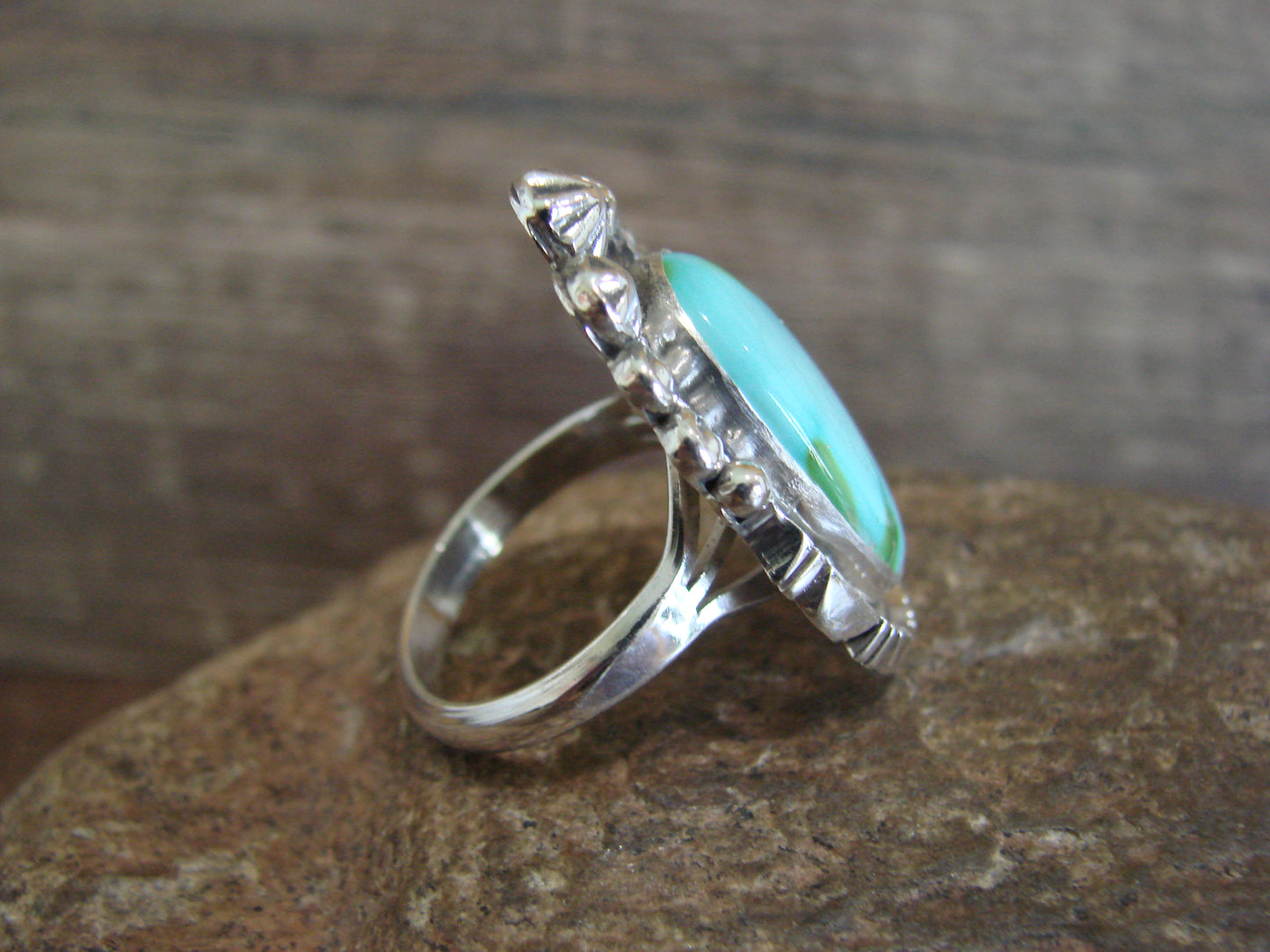 Native American Sterling Silver & Sonoran Turquoise Ring by Benally - Size 9