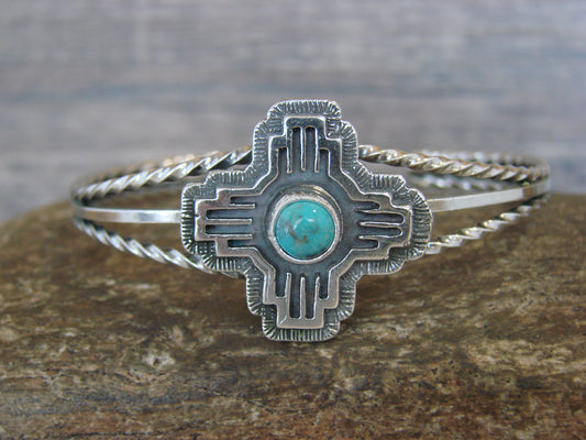 Native American Sterling Silver & Turquoise Zia Bracelet by Gordon