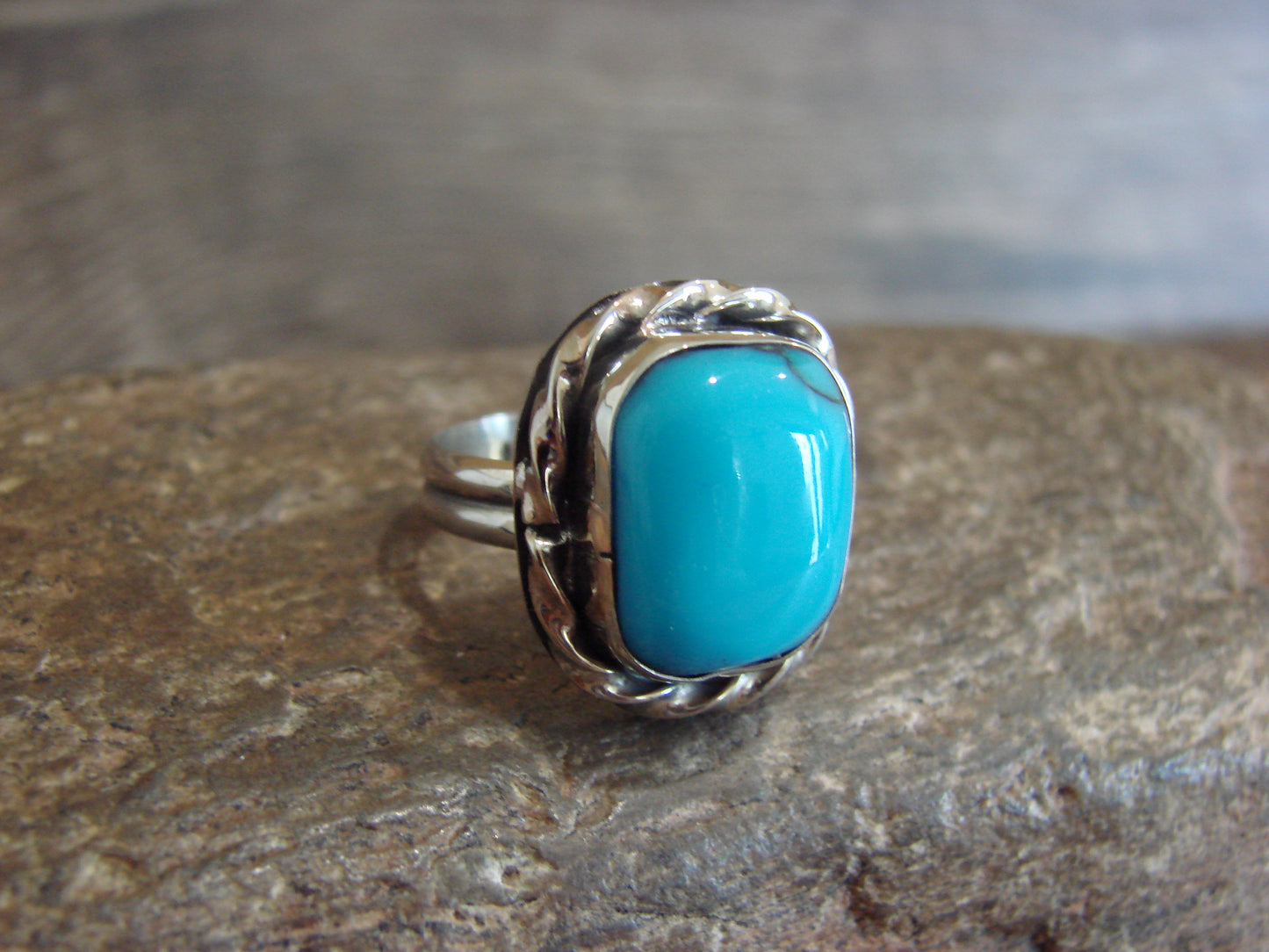 Native American Nickel Silver & Turquoise Ring Size 7.5 - Cleveland