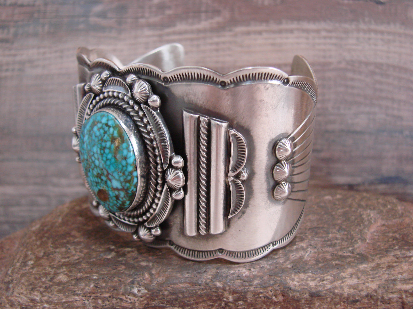 Native American Sterling Silver & Turquoise Bracelet Cuff by Lewis