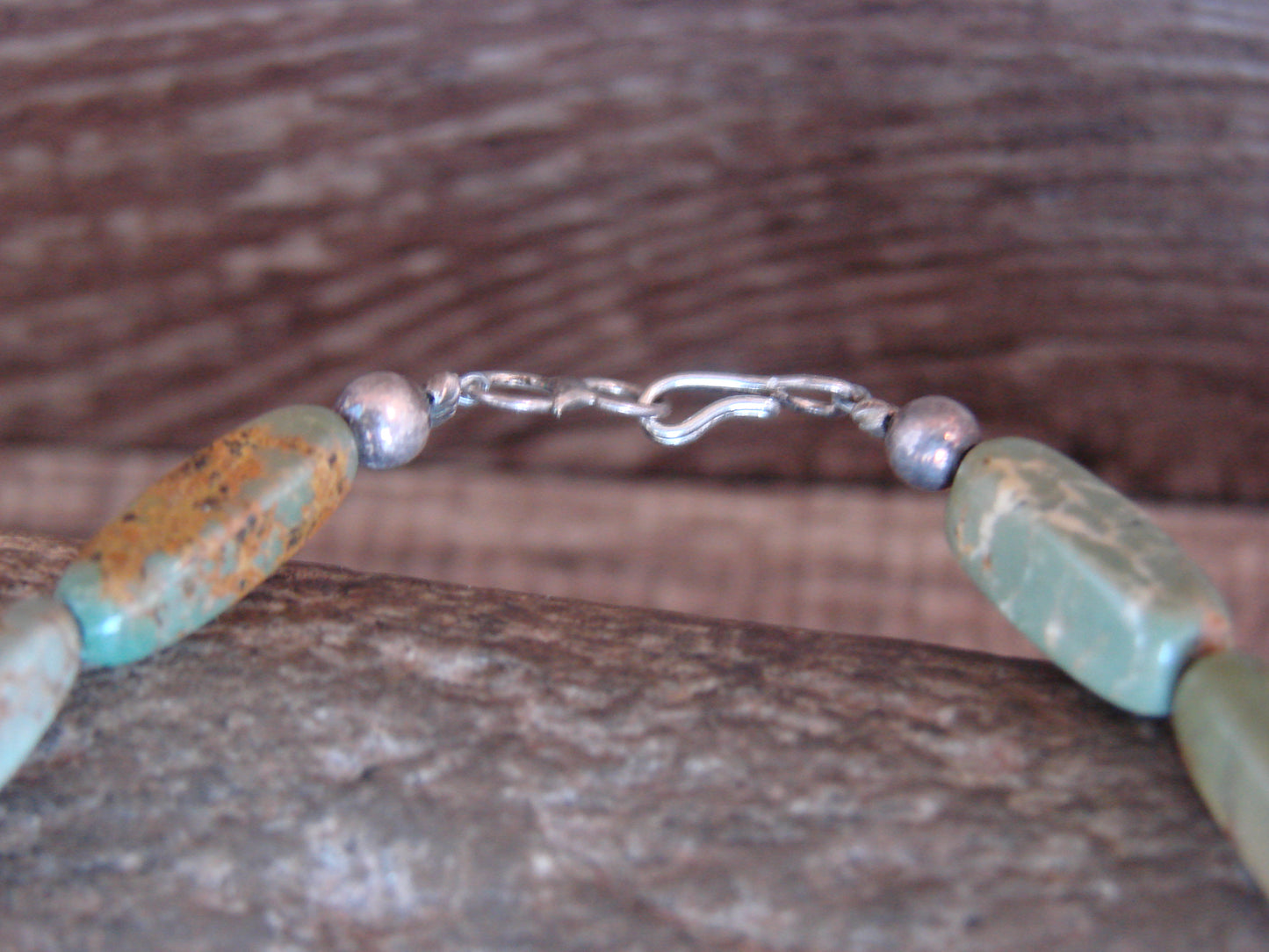 Native American Sterling Silver Green Turquoise Nugget Stone Bracelet by Coriz