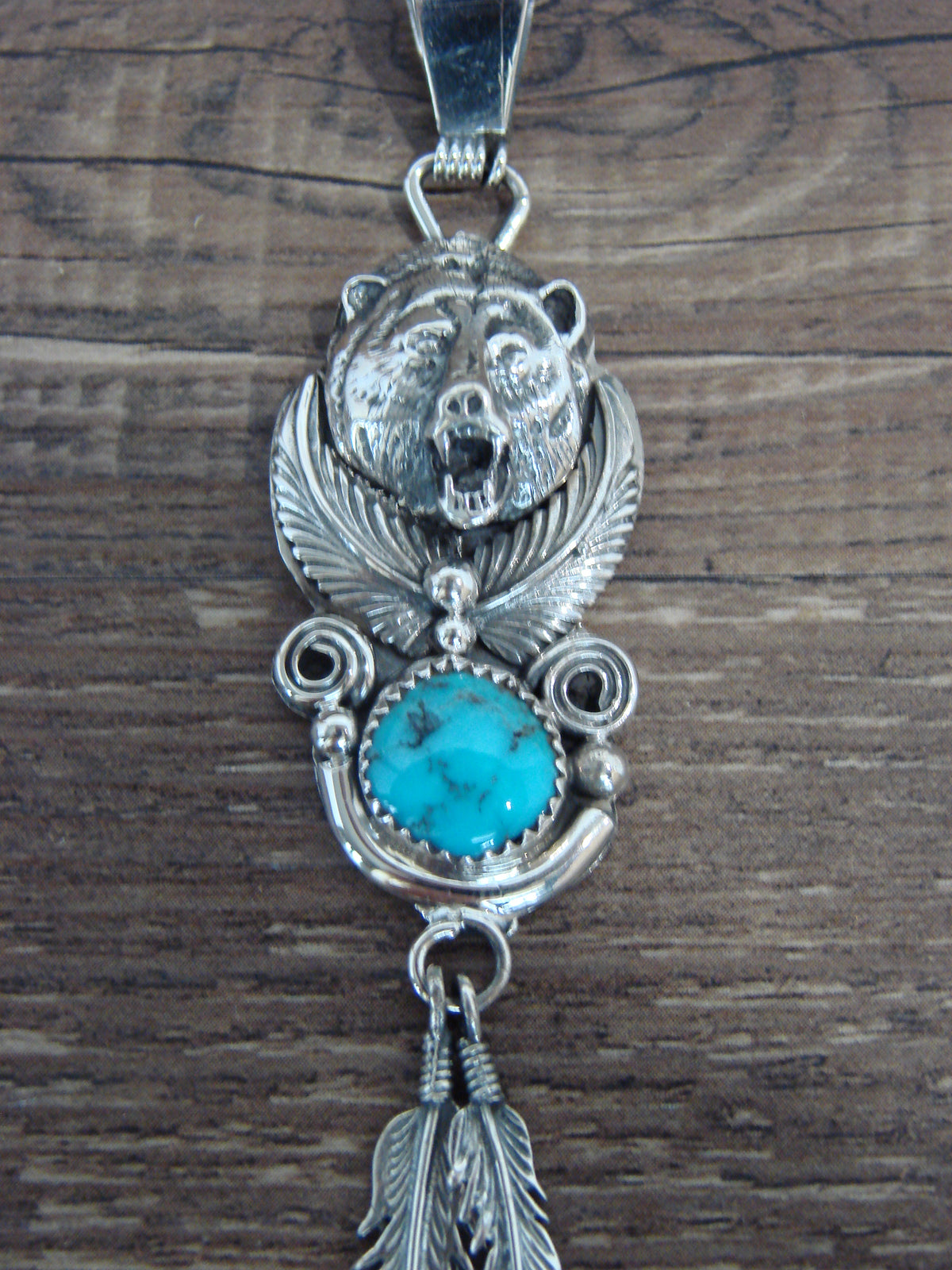 Native American Sterling Silver & Turquoise Bear Pendant - Morgan