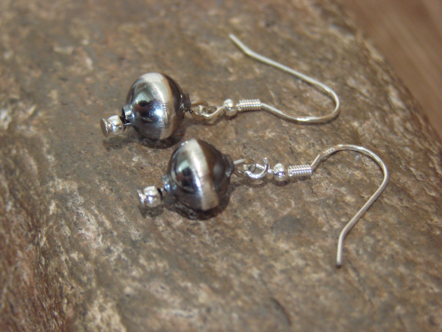 Native American Sterling Silver Navajo Pearl Dangle Earrings by Mariano