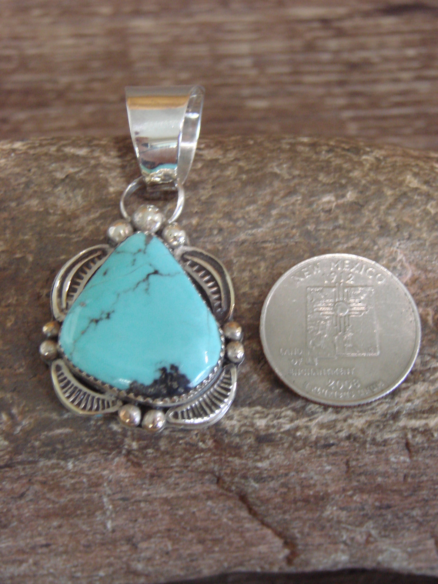 Native American Sterling Silver & Turquoise Pendant - Cleveland
