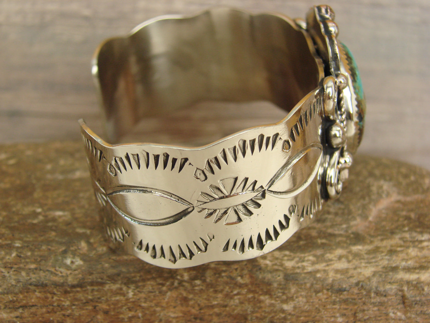 Native American Nickel Silver & Turquoise Bracelet by Cleveland