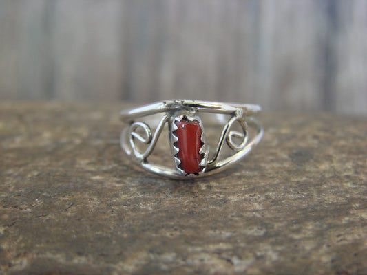 Native American Sterling Silver & Coral Ring by Lincoln - Size 4