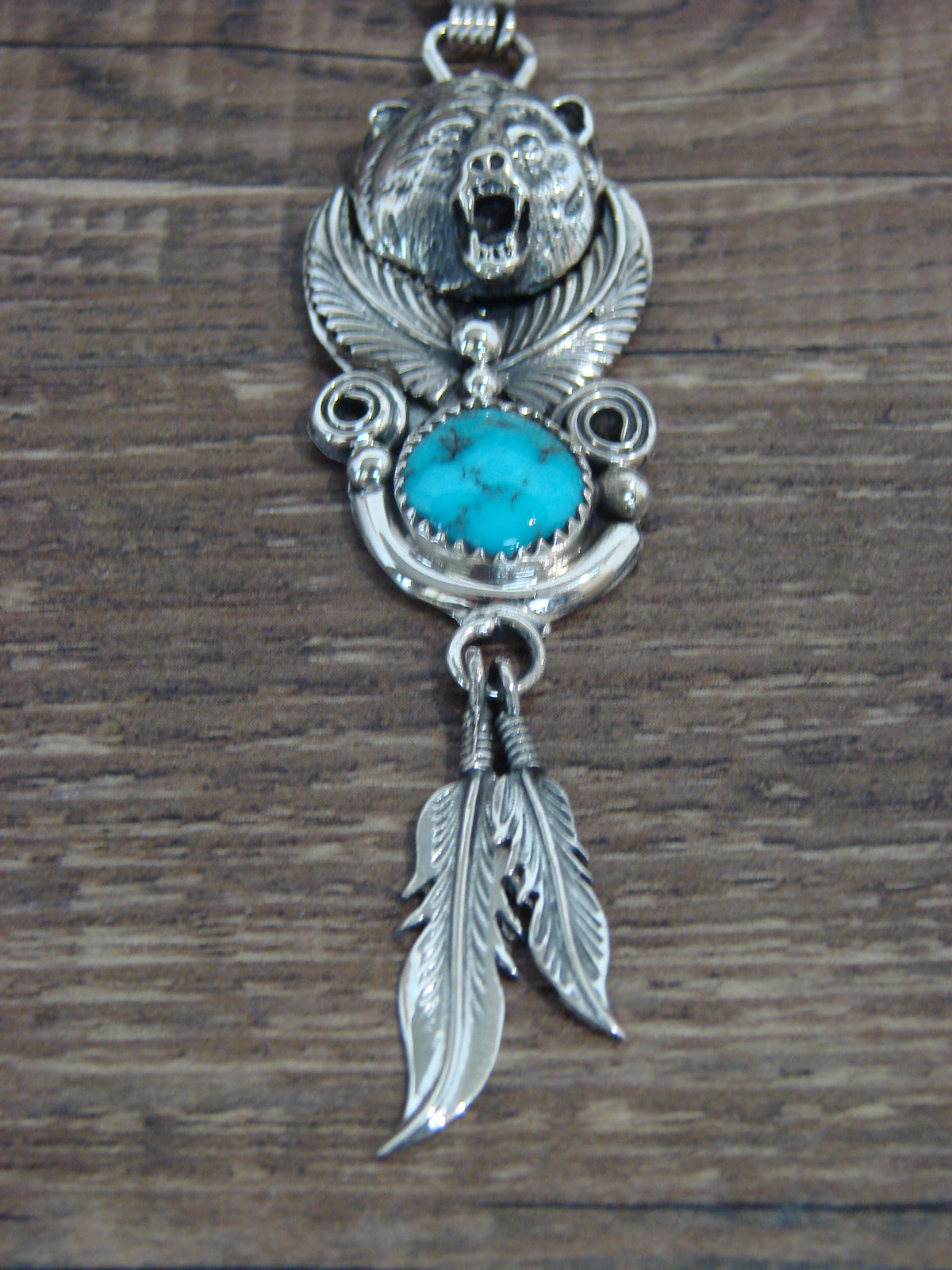 Native American Sterling Silver & Turquoise Bear Pendant - Morgan