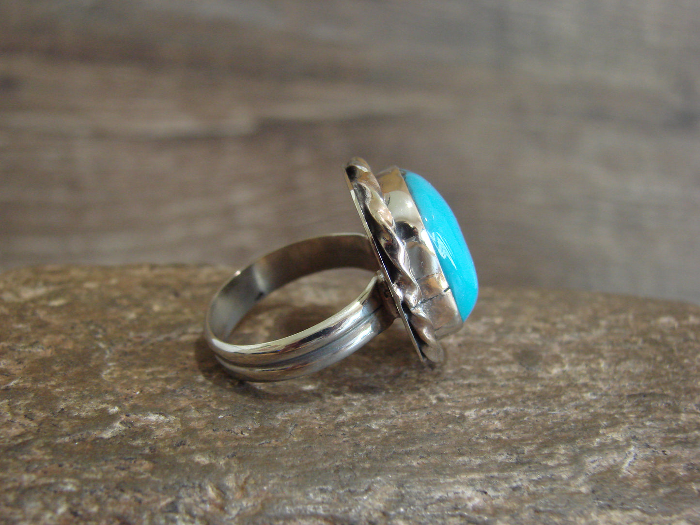 Native American Nickel Silver & Turquoise Ring Size 7.5 - Cleveland