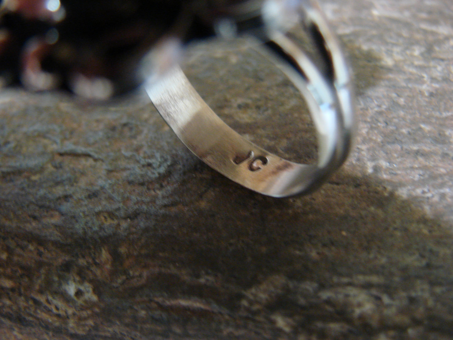 Native American Nickel Silver & Turquoise Ring by Cleveland - Size 10.5