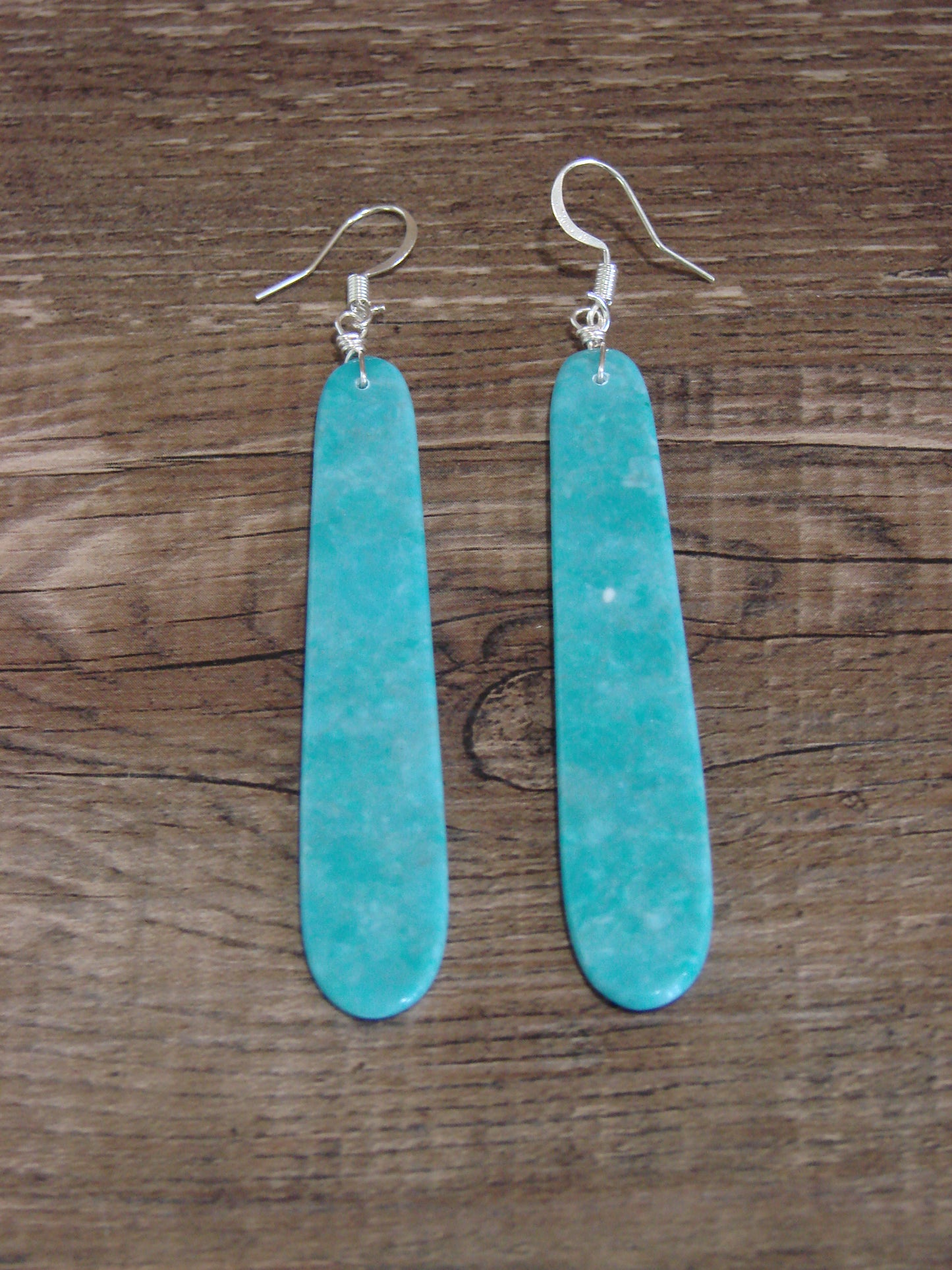 Native American Sterling Silver & Turquoise Slab Earrings - Garcia