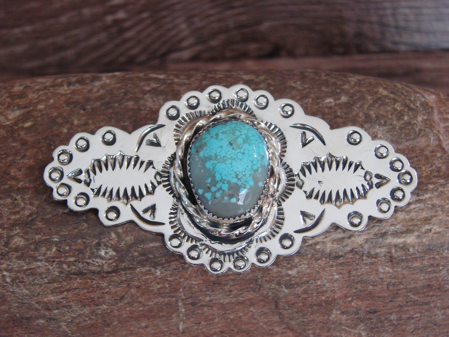 Native American Nickel Silver & Turquoise Pin by Cleveland