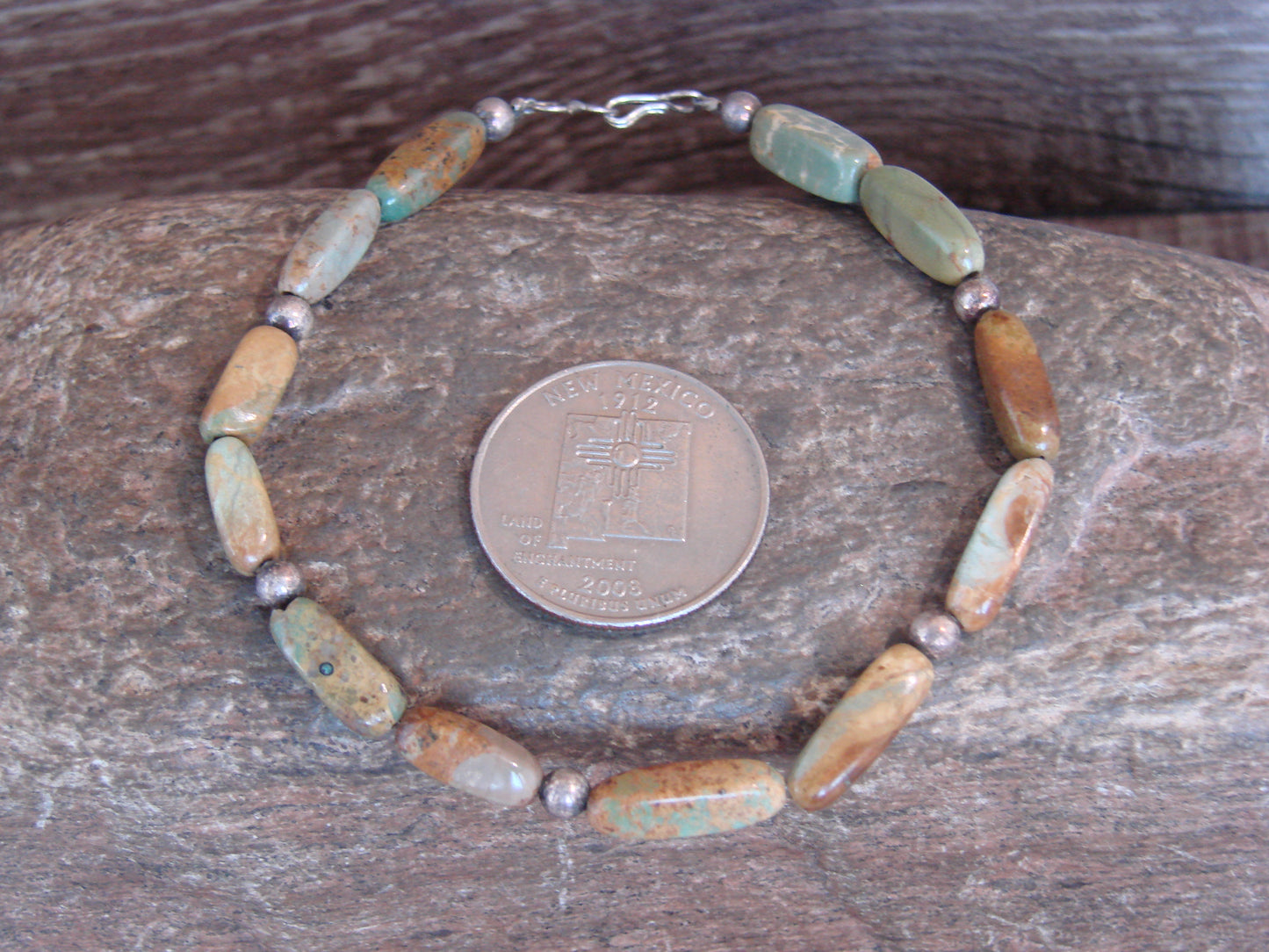 Native American Sterling Silver Green Turquoise Nugget Stone Bracelet by Coriz