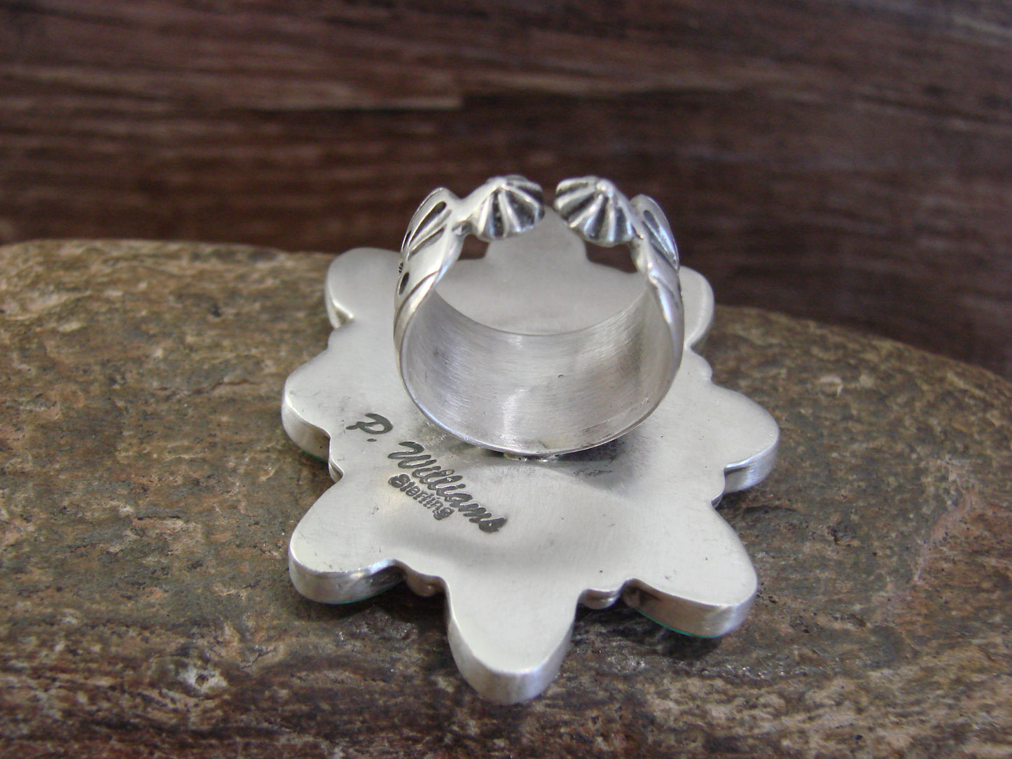 Large Native American Sterling Silver & Turquoise Cluster Ring - Williams - Size 8.5