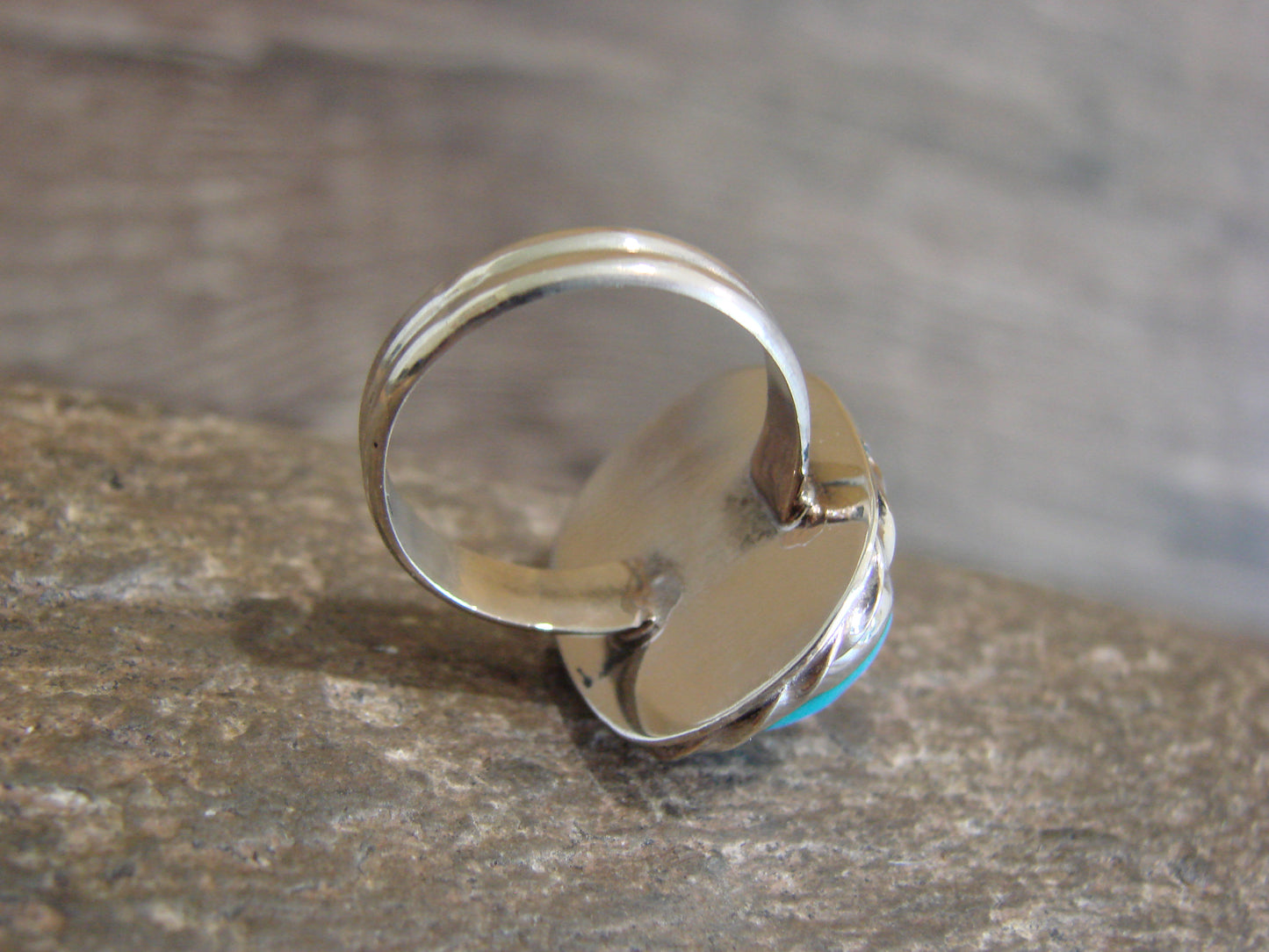 Native American Nickel Silver & Turquoise Ring Size 7.5 - Cleveland