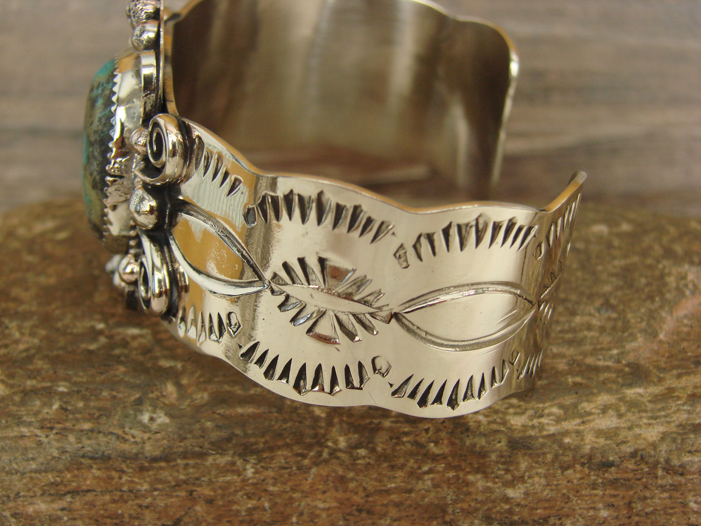 Native American Nickel Silver & Turquoise Bracelet by Cleveland