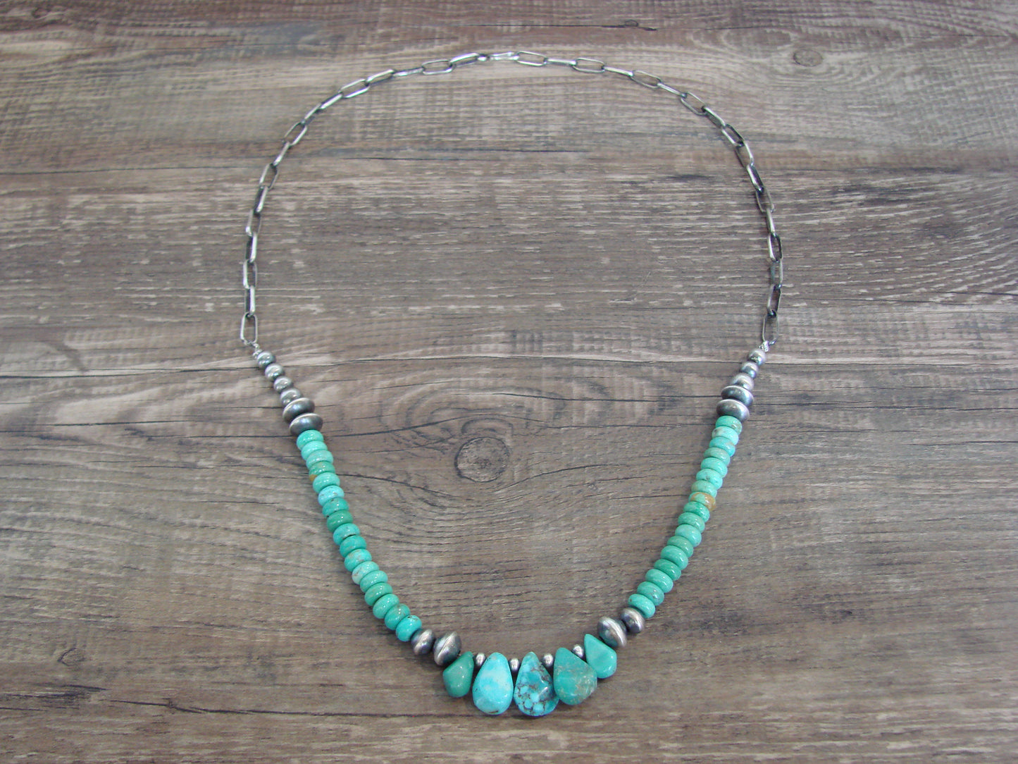 Native American Sterling Silver Turquoise & Navajo Pearl Link Necklace - John