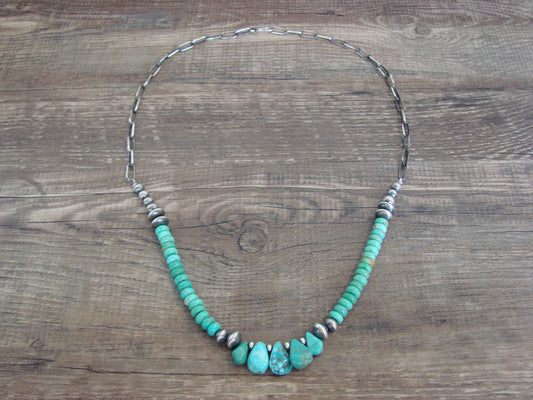 Native American Sterling Silver Turquoise & Navajo Pearl Link Necklace - John