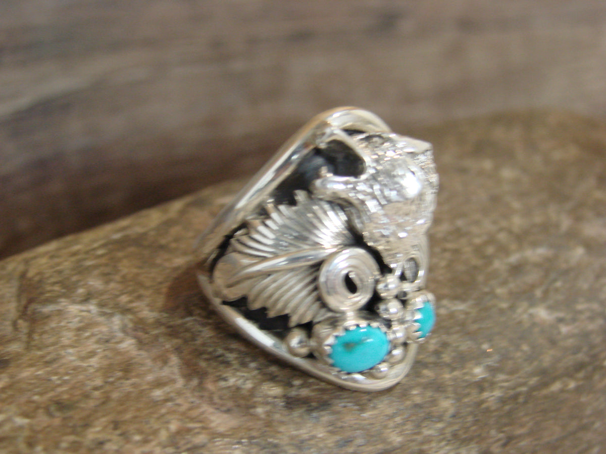 Native American Sterling Silver & Turquoise Wolf Ring - Morgan - Size 9.5