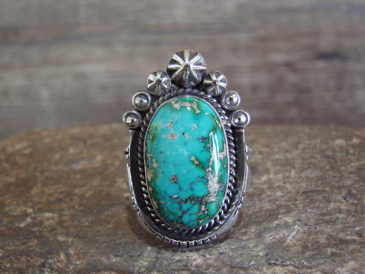 Native American Sterling Silver & Sonoran Turquoise Ring by Benally - Size 8