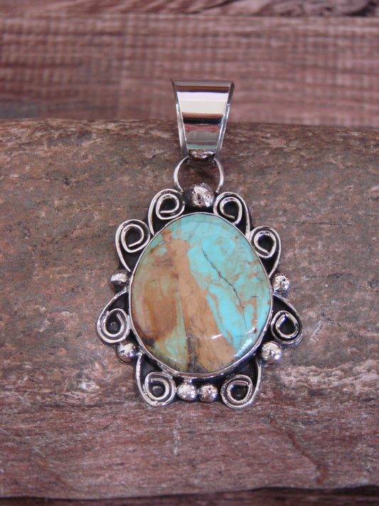 Native American Nickel Silver & Turquoise Pendant - Cleveland