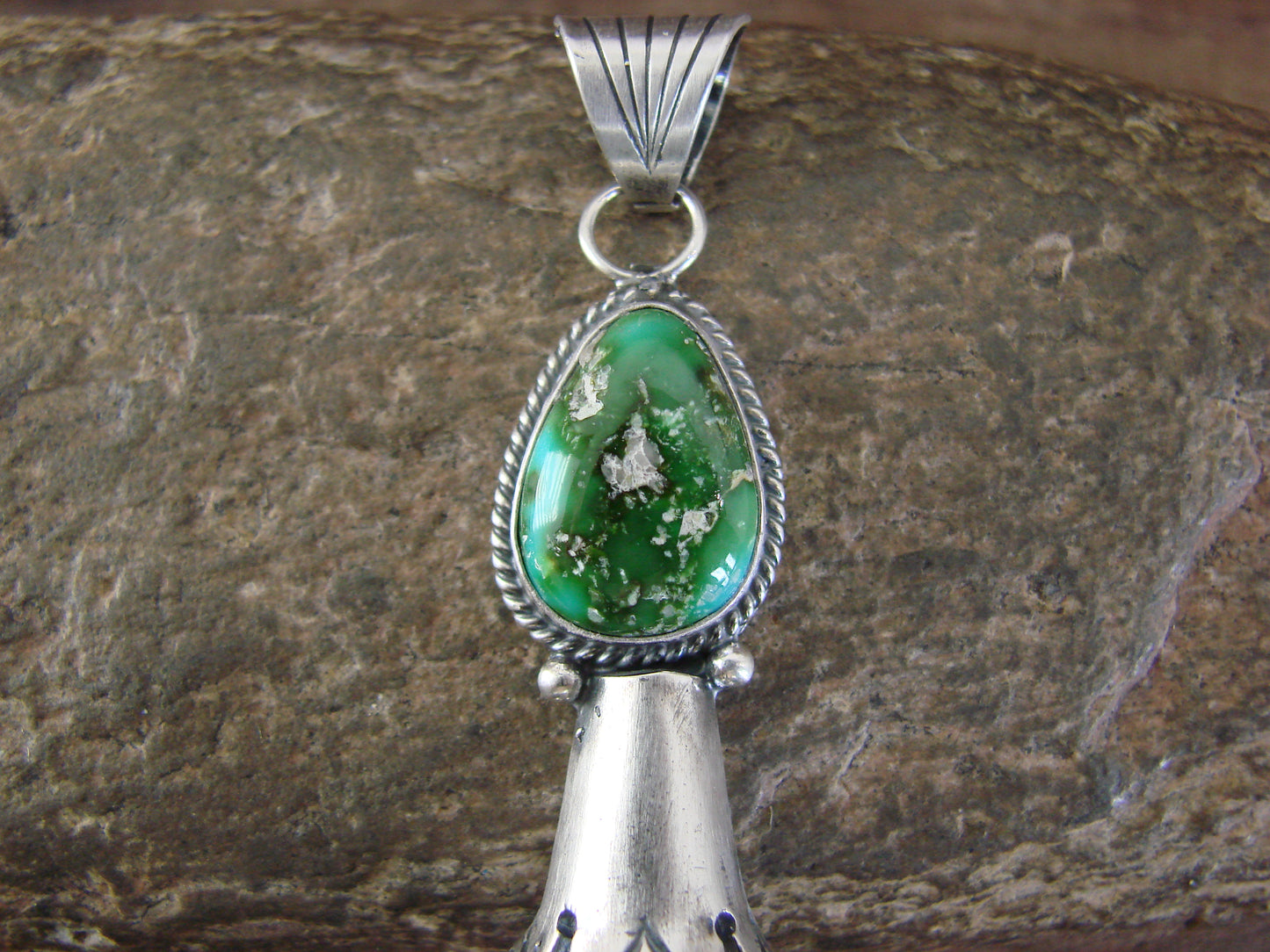 Native American Sterling Silver & Turquoise Squash Blossom Pendant by Betone