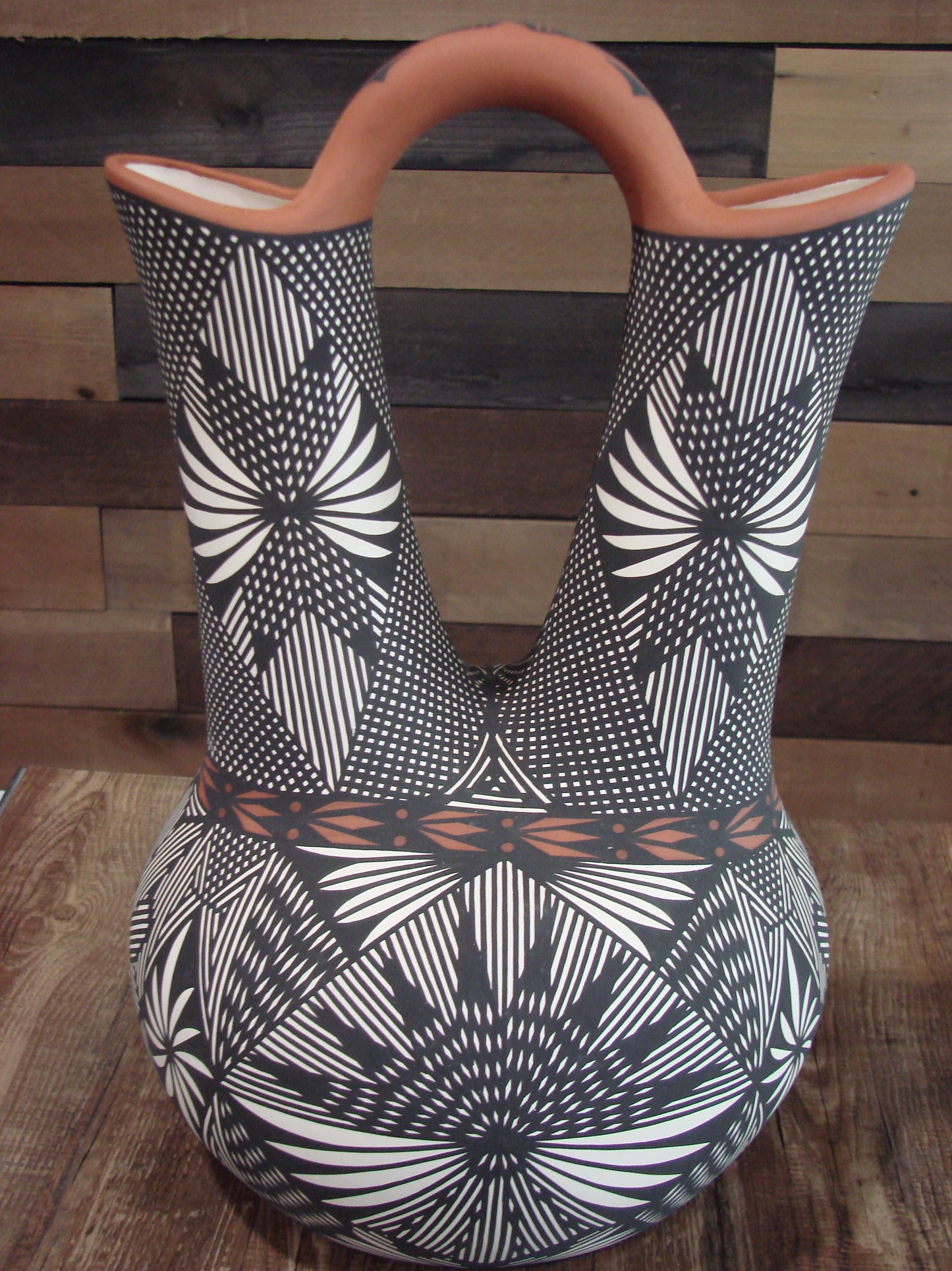 Native American Acoma Pueblo Fine Line Hand Painted Wedding Vase by Vallo