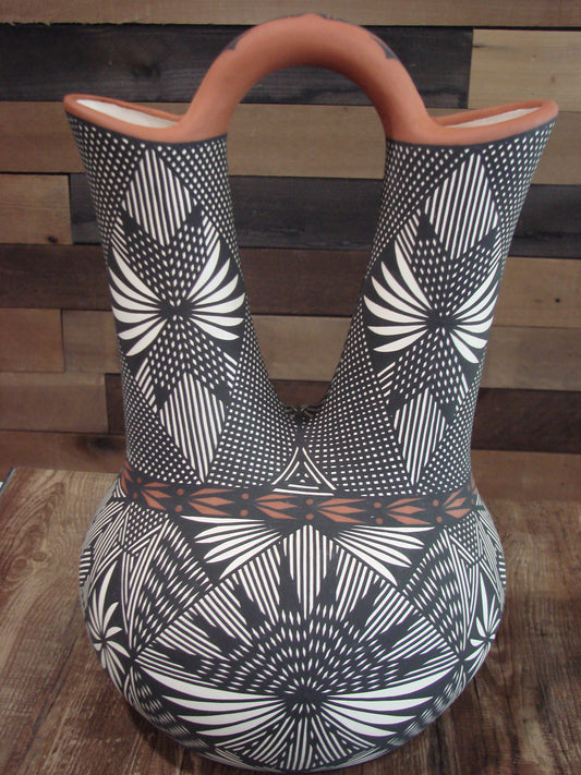 Native American Acoma Pueblo Fine Line Hand Painted Wedding Vase by Vallo
