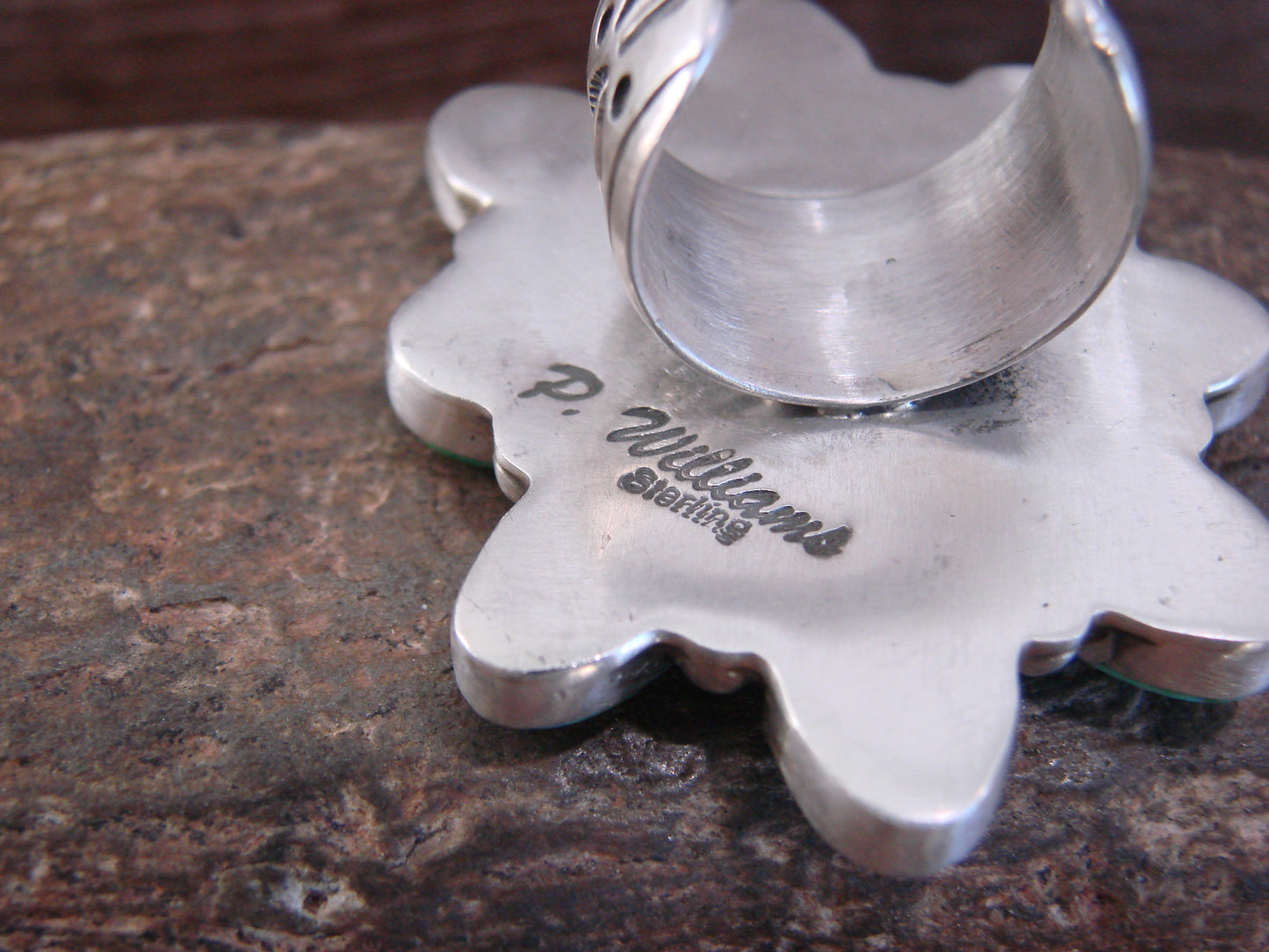 Large Native American Sterling Silver & Turquoise Cluster Ring - Williams - Size 8.5