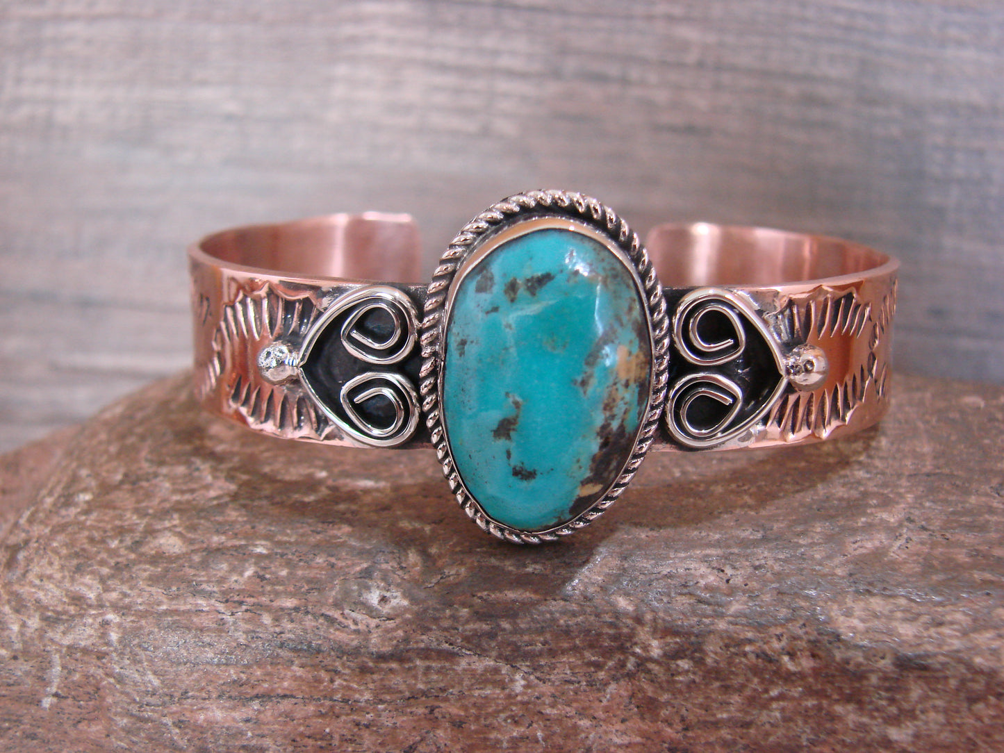 Native American Copper & Turquoise Bracelet by Cleveland