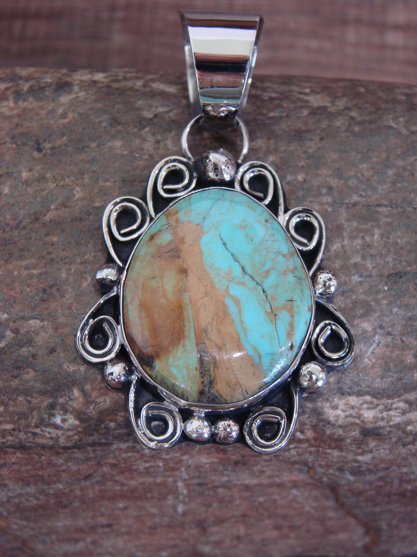 Native American Nickel Silver & Turquoise Pendant - Cleveland