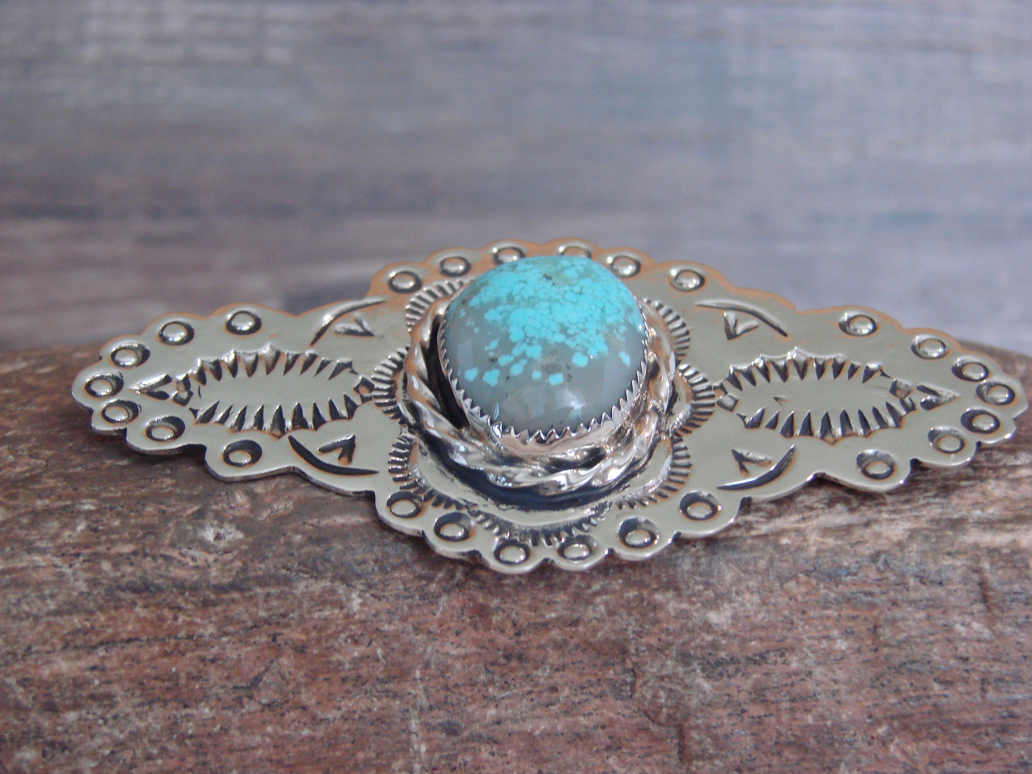 Native American Nickel Silver & Turquoise Pin by Cleveland