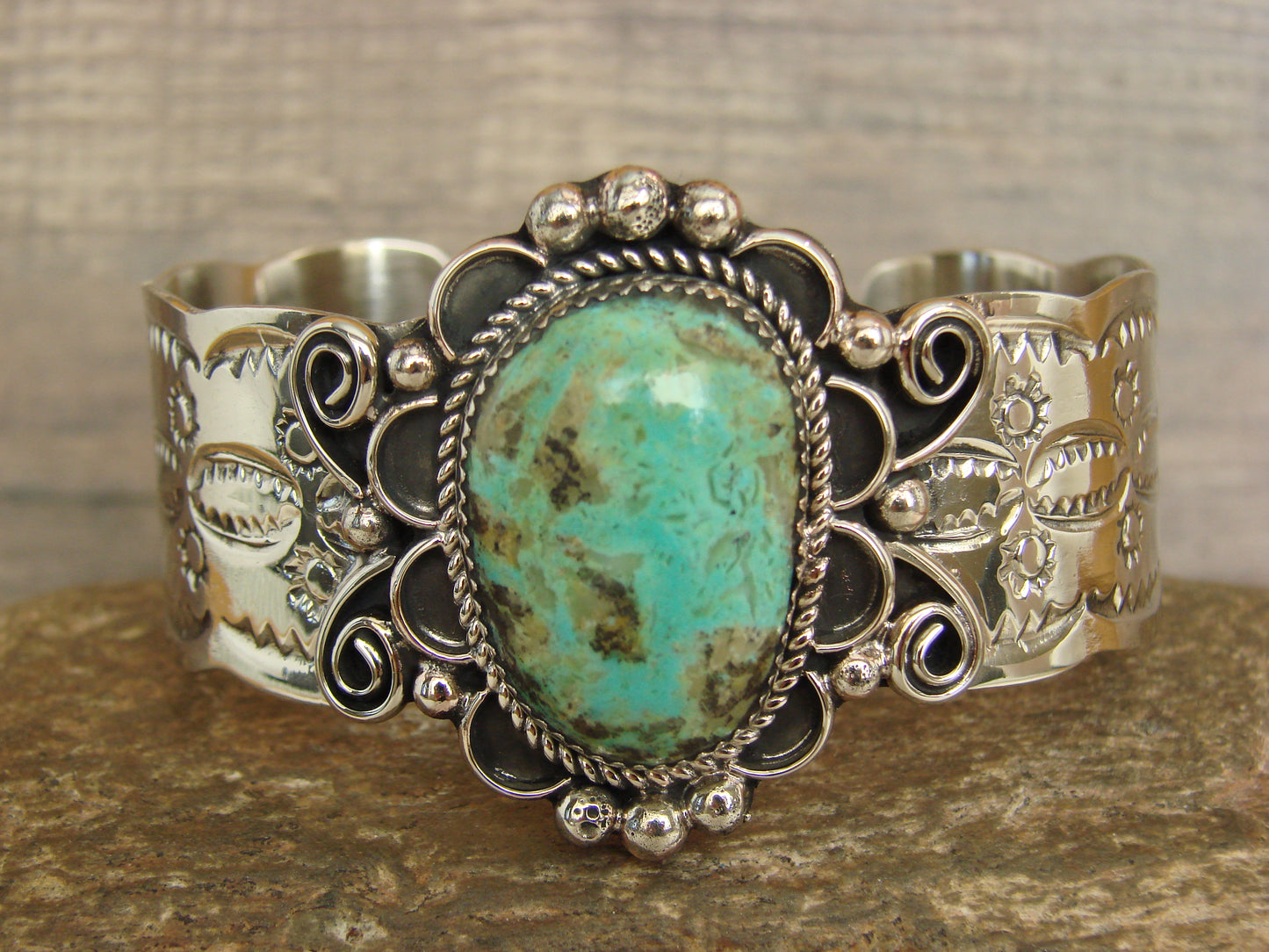 Native American Nickel Silver & Turquoise Bracelet by Cleveland