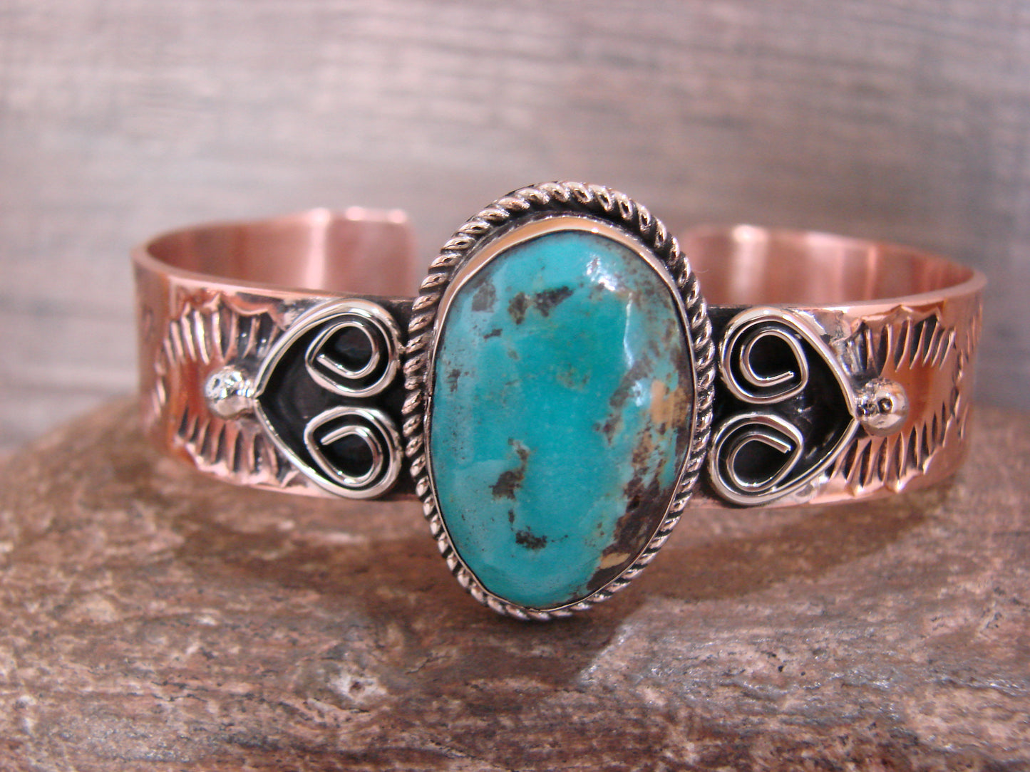 Native American Copper & Turquoise Bracelet by Cleveland