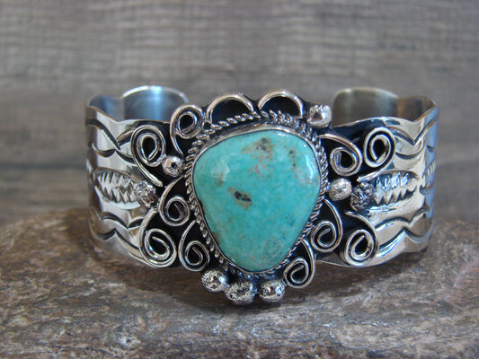 Native American Nickel Silver & Turquoise Bracelet by Cleveland