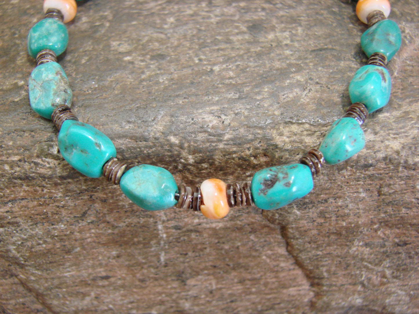 Native American Sterling Silver Turquoise & Spiny Oyster Nugget Stone Bracelet by Coriz