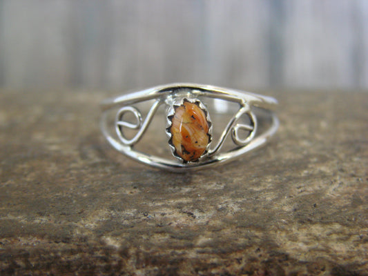 Native American Sterling Silver & Spiny Oyster Ring by Lincoln - Size 8