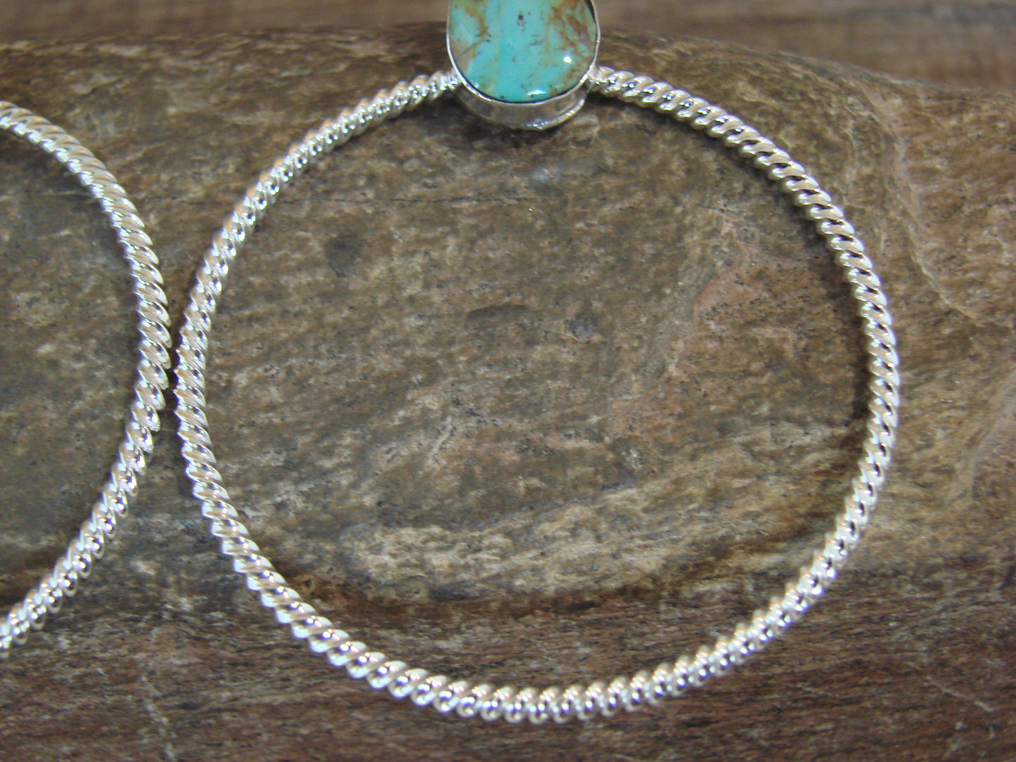 Native American Sterling Silver & Turquoise Hoop Post Earrings - Betone